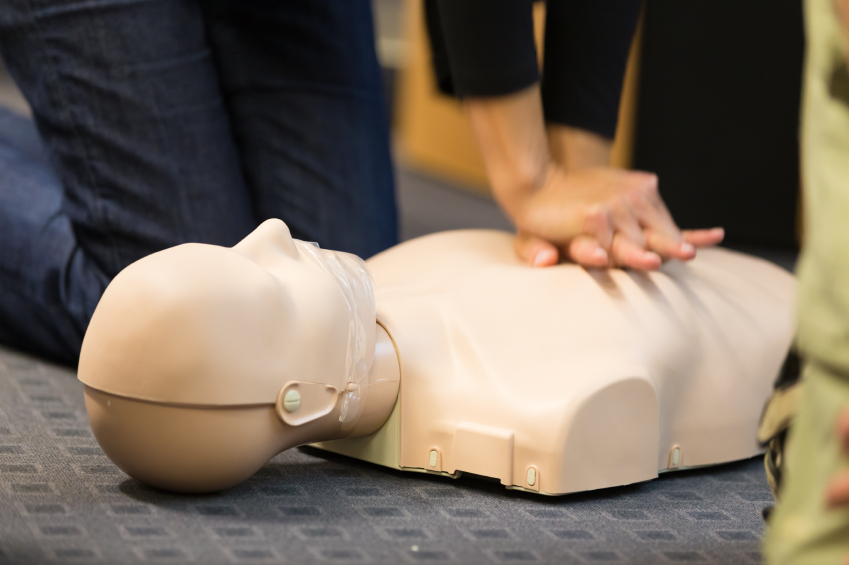 Image of CPR training. GMS is a certified training provider through the Red Cross.