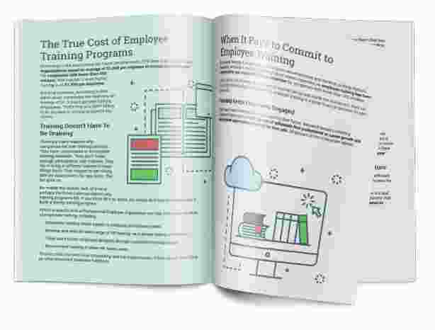 Open pages for a guide on the cost and benefits of employee training.